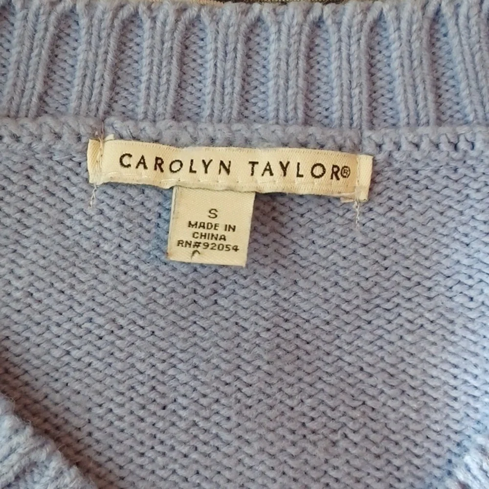 -- Carolyn Taylor Women's V-Neck Cable Knit Sweater - Light Blue Size Small